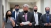 House Minority Leader Kevin McCarthy speaks to the press during a tour for a delegation of Republican lawmakers of the US-Mexico border, in El Paso, Texas, March 15, 2021. 