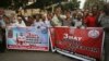 Pakistani journalists rally on the occasion of World Press Freedom Day in Karachi, Pakistan, May 3, 2018.