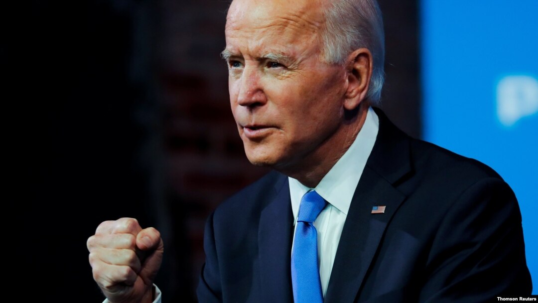 U.S. President-elect Joe Biden delivers a televised address to the nation in Wilmington