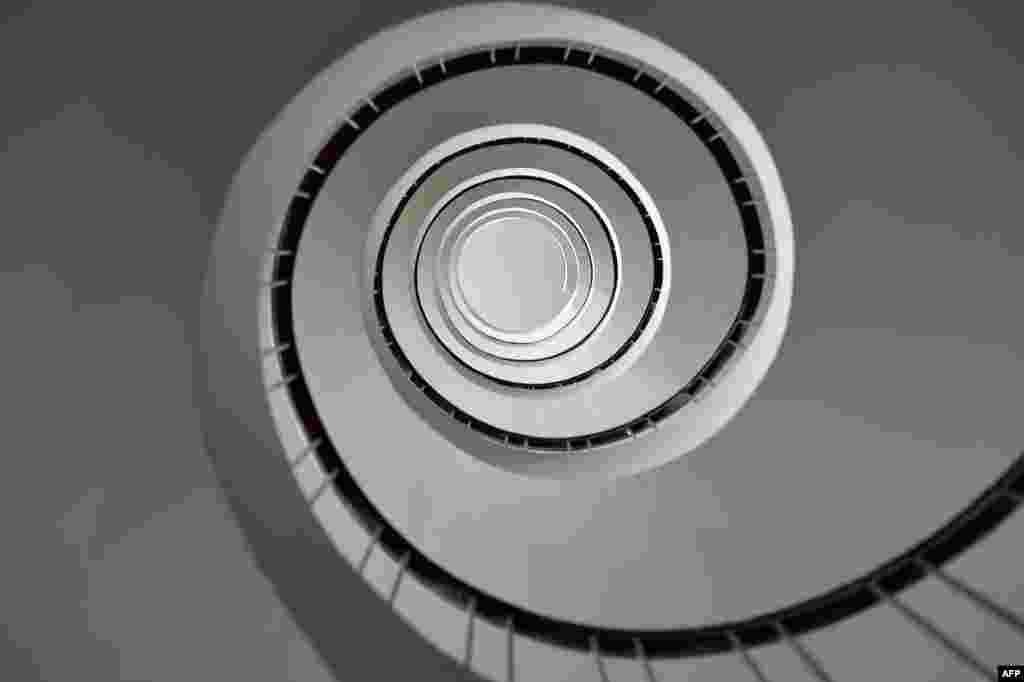 A spiral staircase in Nantes, western France